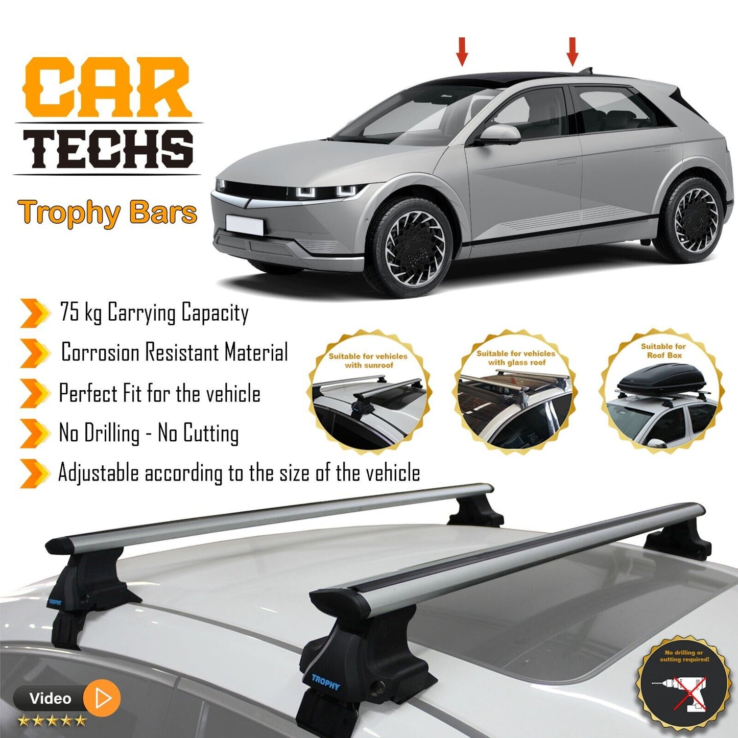 Fits Hyundai Ioniq 5 EV 2022-2024  Smooth Top Roof Rack Cross Bar Carrier Rail