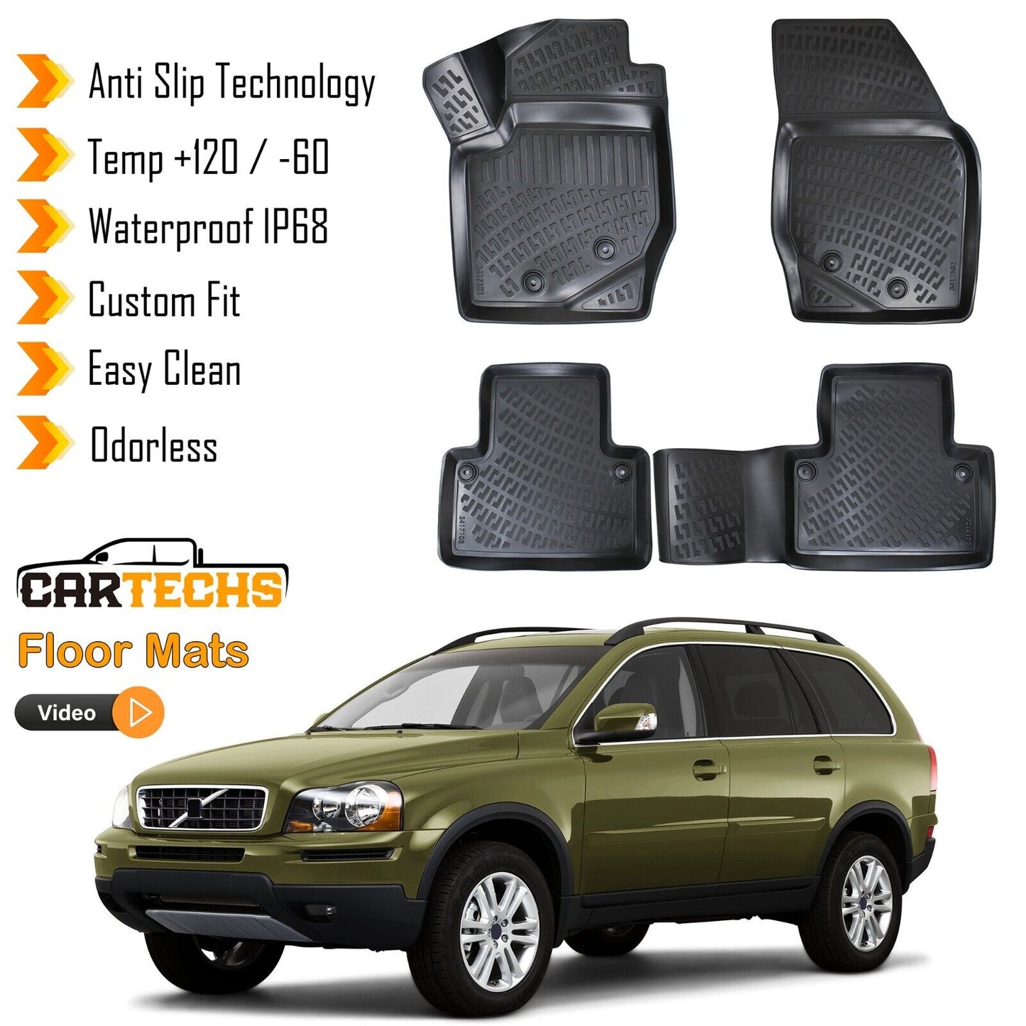 Floor Mats Liner For Volvo XC90 2002-2014 3D Molded Waterproof All Weather Black