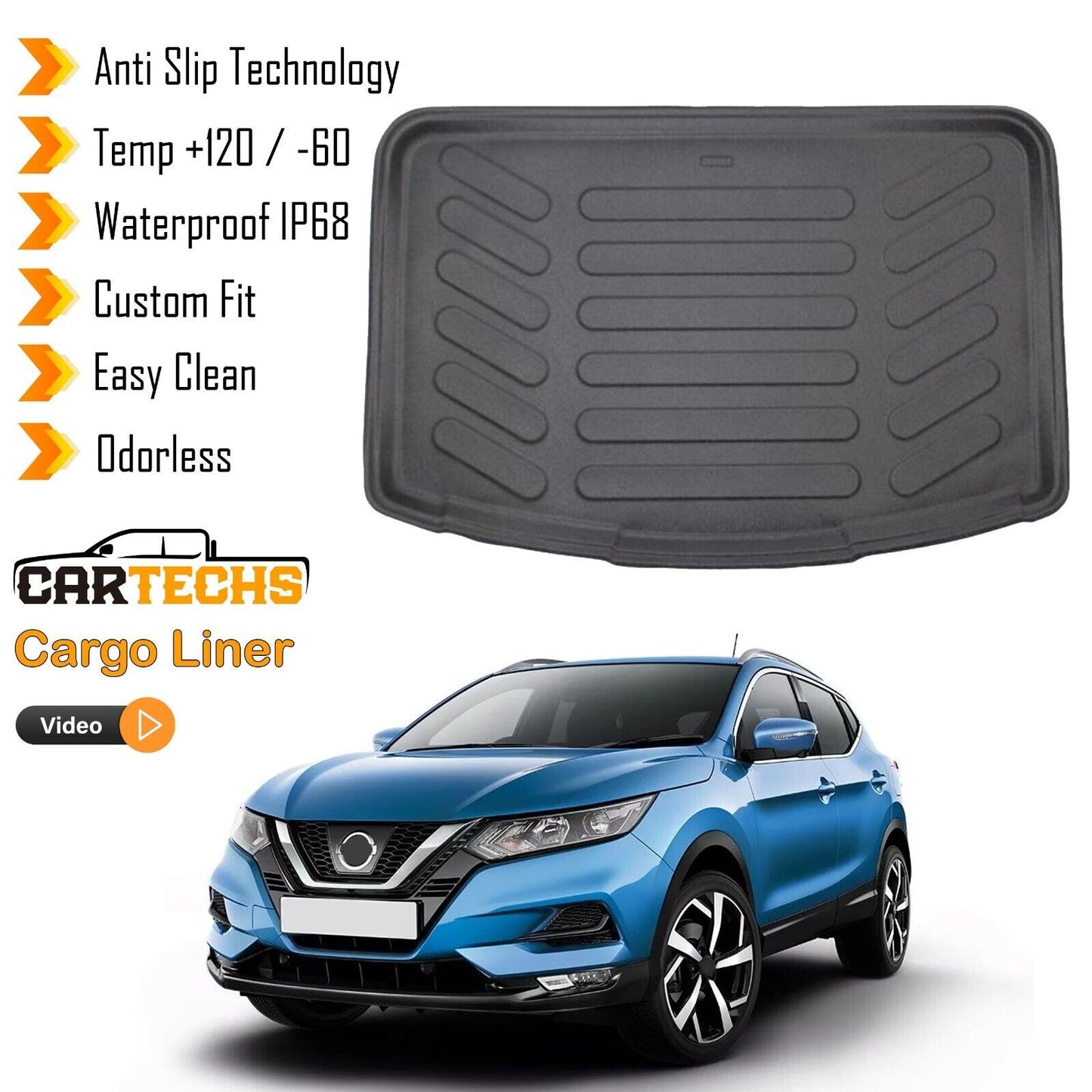 Cargo Liner Rear Trunk Floor Mat Fits Nissan Rogue 2014-2021 Visia Pack 3D Black