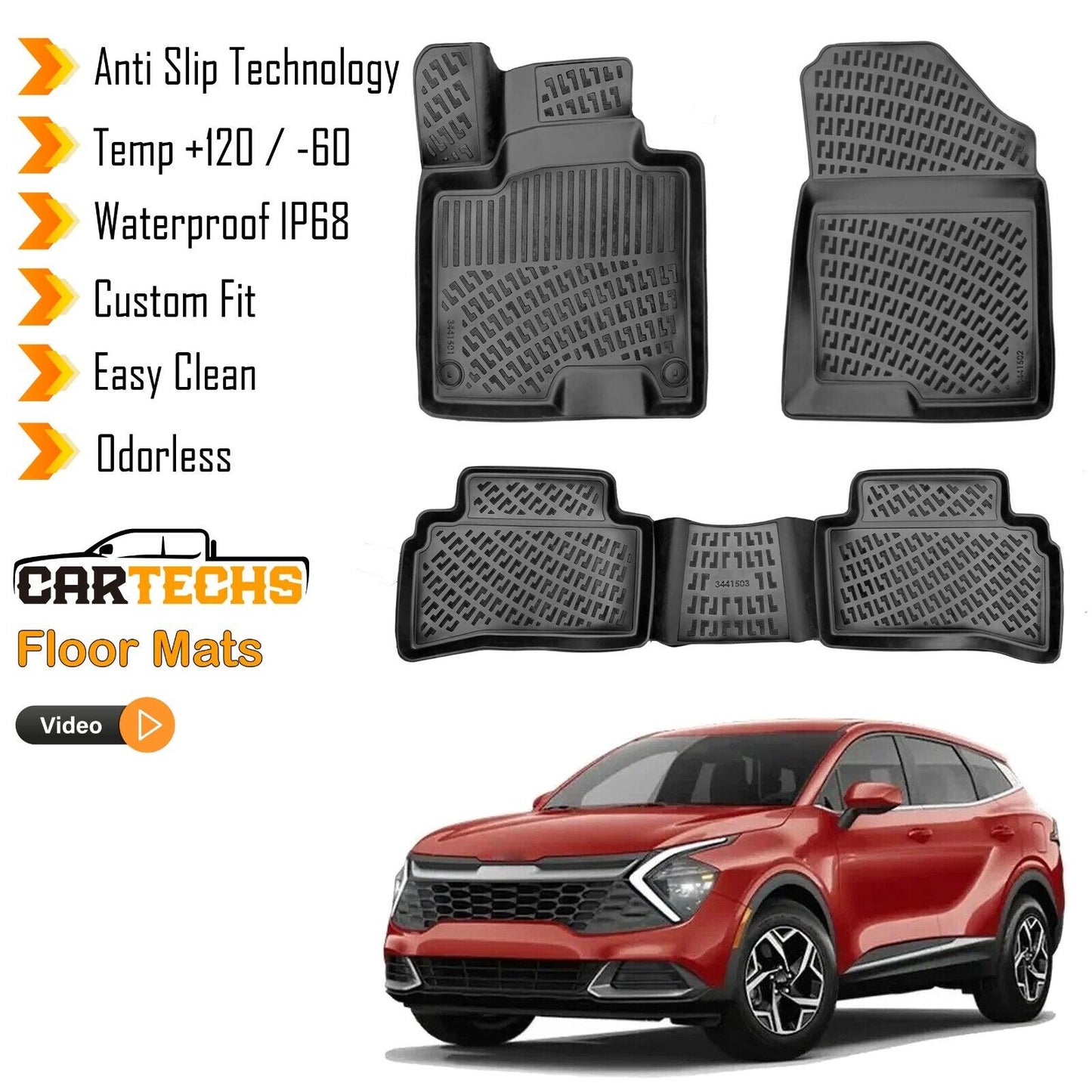 Floor Mats Liner Fits Kia Sportage 2022-2024 3D Molded Waterproof Black 4 Pcs