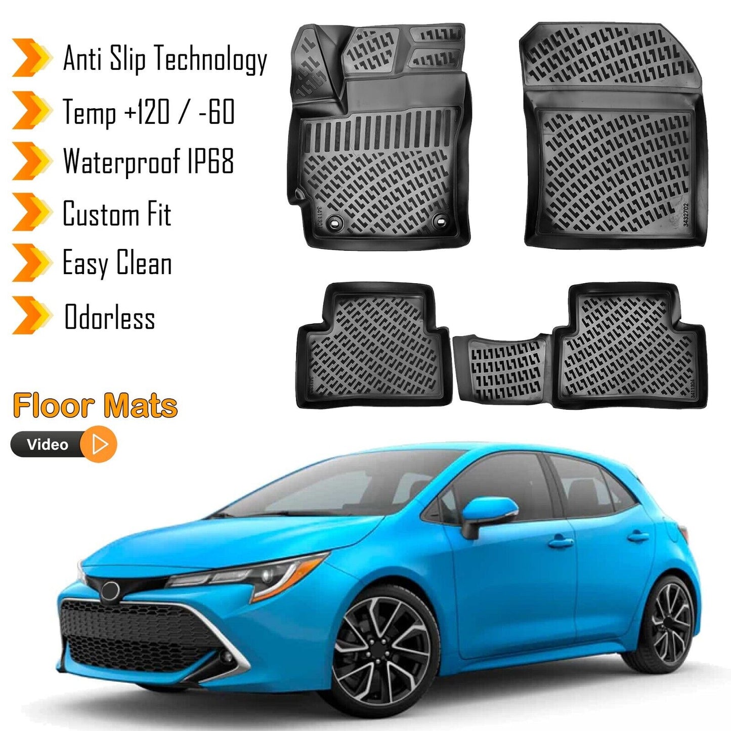 Floor Mats Liner Fits Toyota Corolla 2019-2024 Hatchback Waterproof 3D Molded 4x