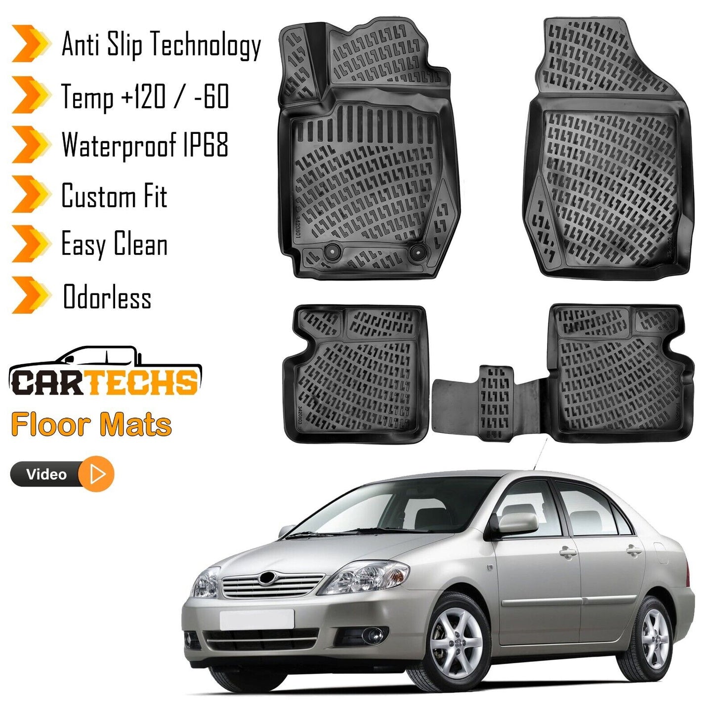 Floor Mats Liner Fits Toyota Corolla 2001-2006 (E120-E130) Waterproof 3D Molded