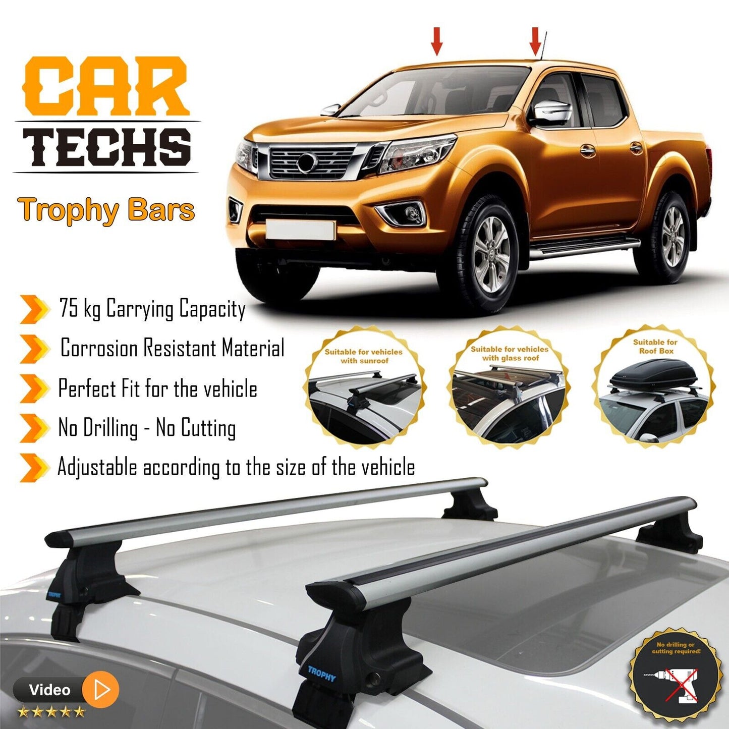 Fits Nissan Frontier 2000-2024 Smooth Top Roof Rack Cross Bar Carrier Rail