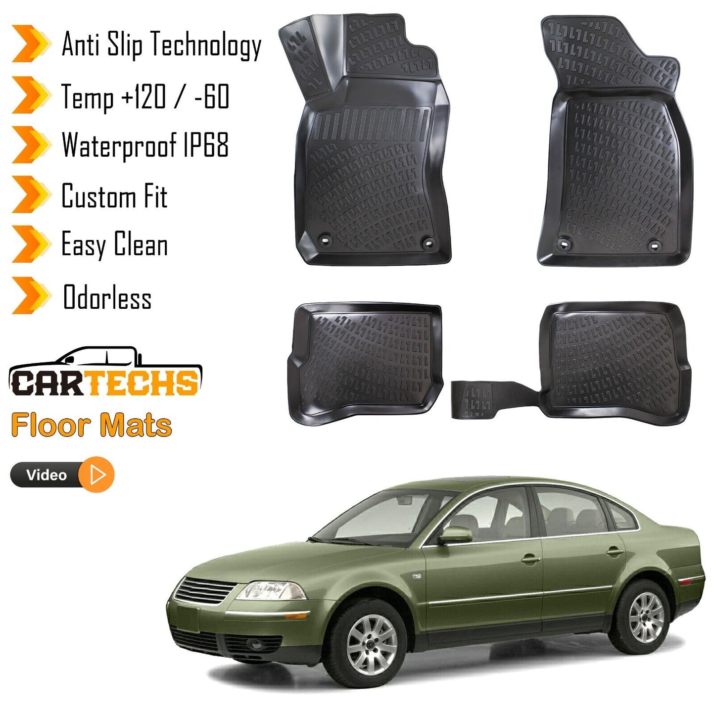 Floor Mats Liner Fits Volkswagen Passat B5 1997-2005 Waterproof 3D Molded Black