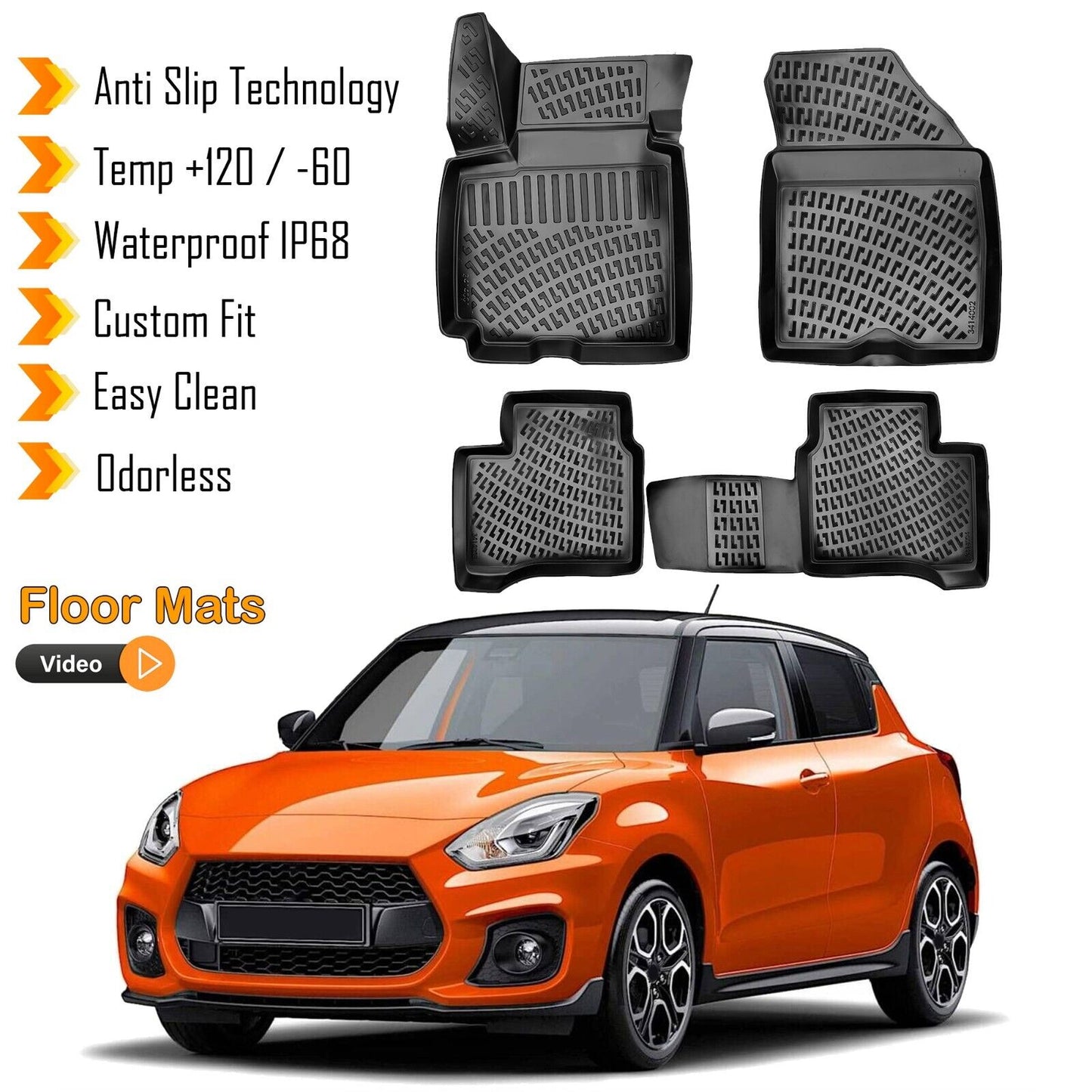 Floor Mats Liner Fits Suzuki Swift 2017-2024 3D Molded Waterproof All Weather 4x