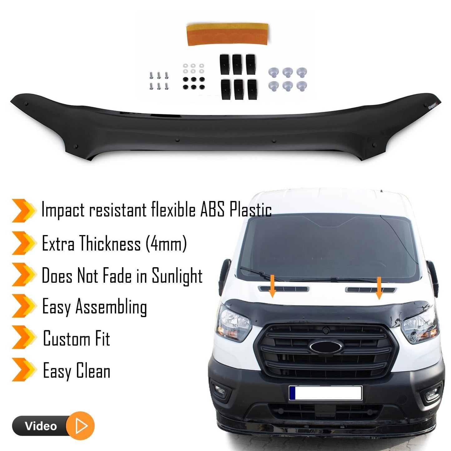 Hood Deflector Guard Fits Ford Transit 2019-2024 Bug Shield Bonnet Protector