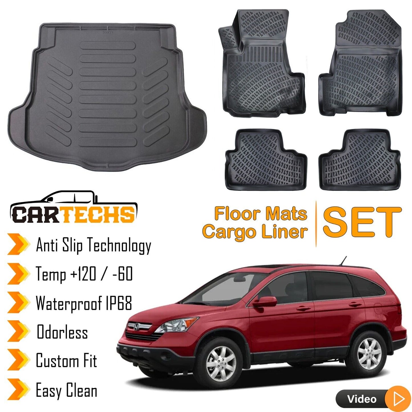 Floor Mats + Cargo Trunk Liner For Honda CR-V 2007-2011 3D Molded Waterproof SET