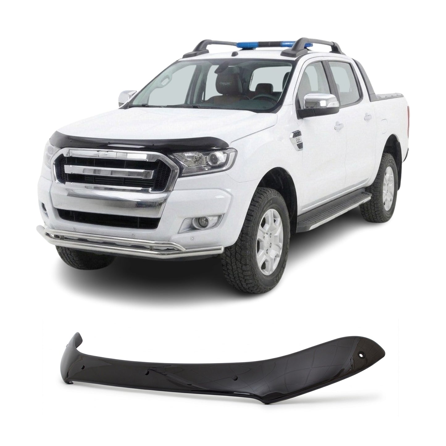 Ford Ranger Hood Deflector 2015-2022, Hood Bug Shield, ABS Black