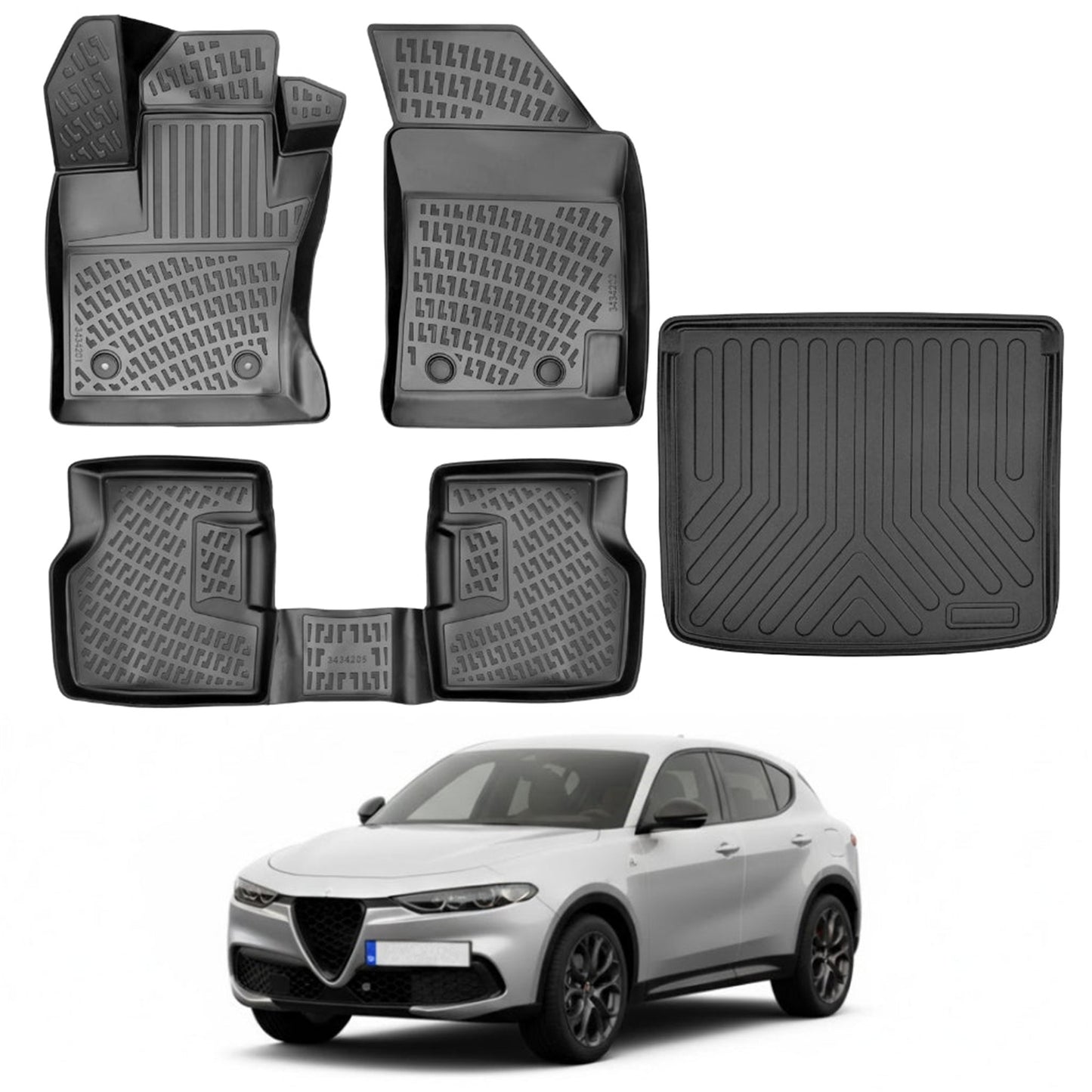 Alfa Romeo Tonale Floor Mats and Cargo Liner 2022-2026, All Weather TPE Front, Rear & Cargo Set