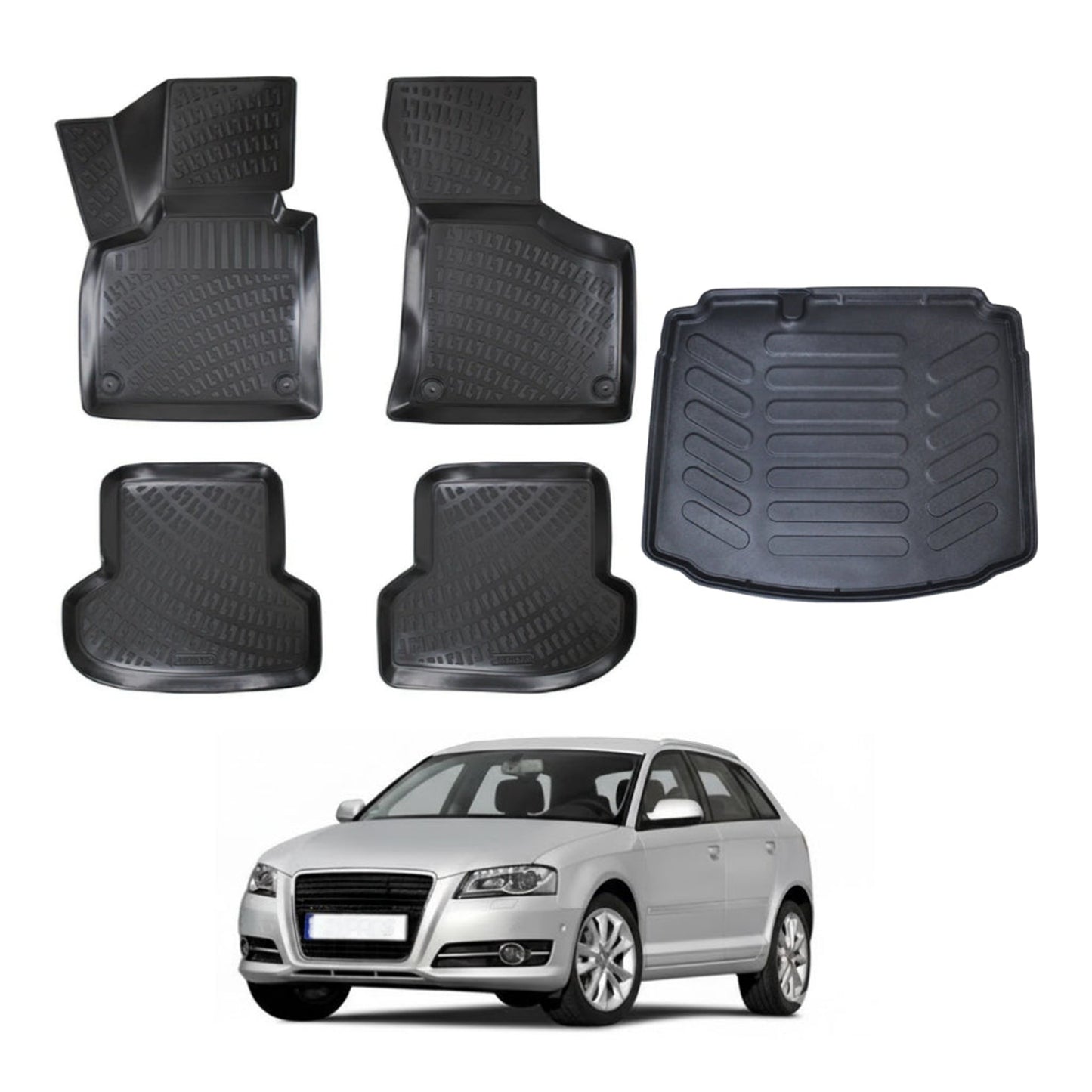 Audi A3 Floor Mats and Cargo Liner 2003-2013, All Weather TPE Front, Rear & Cargo Set