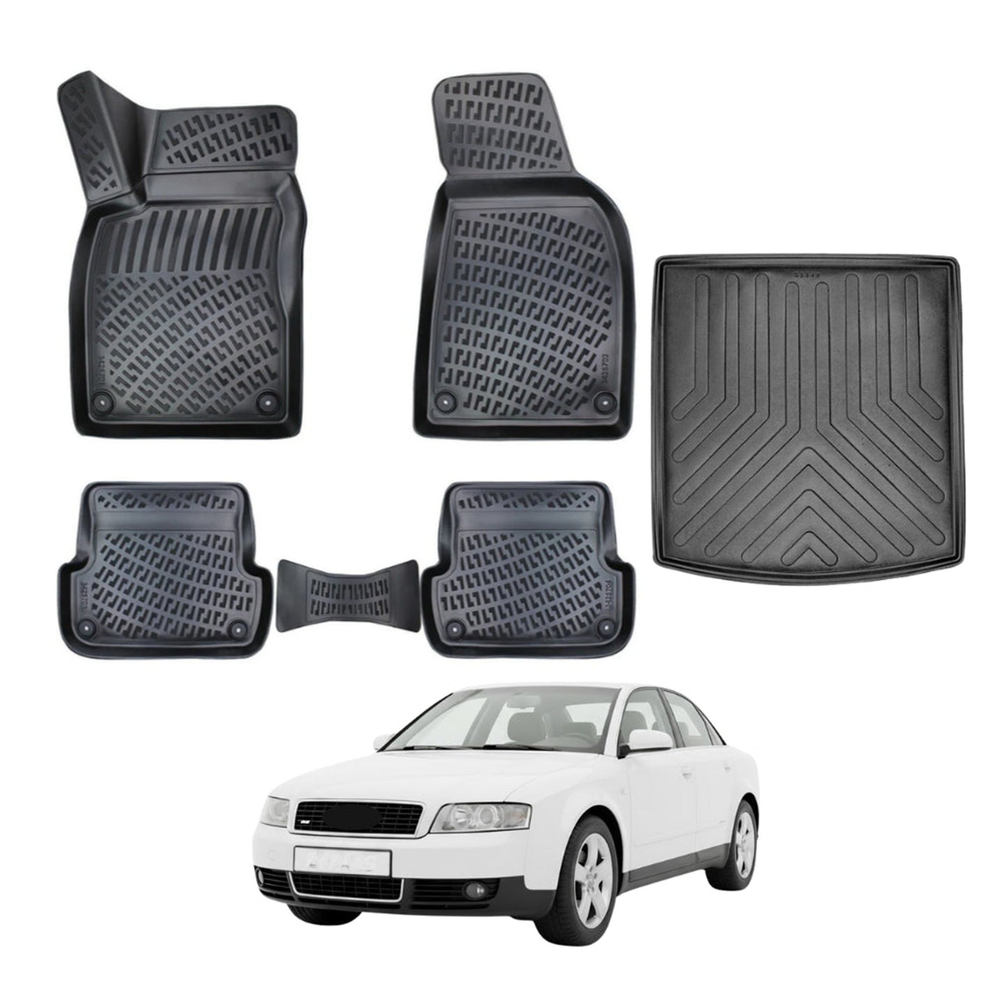 Audi A4 B6 Floor Mats and Cargo Liner 2001-2006, All Weather TPE Front, Rear & Cargo Set