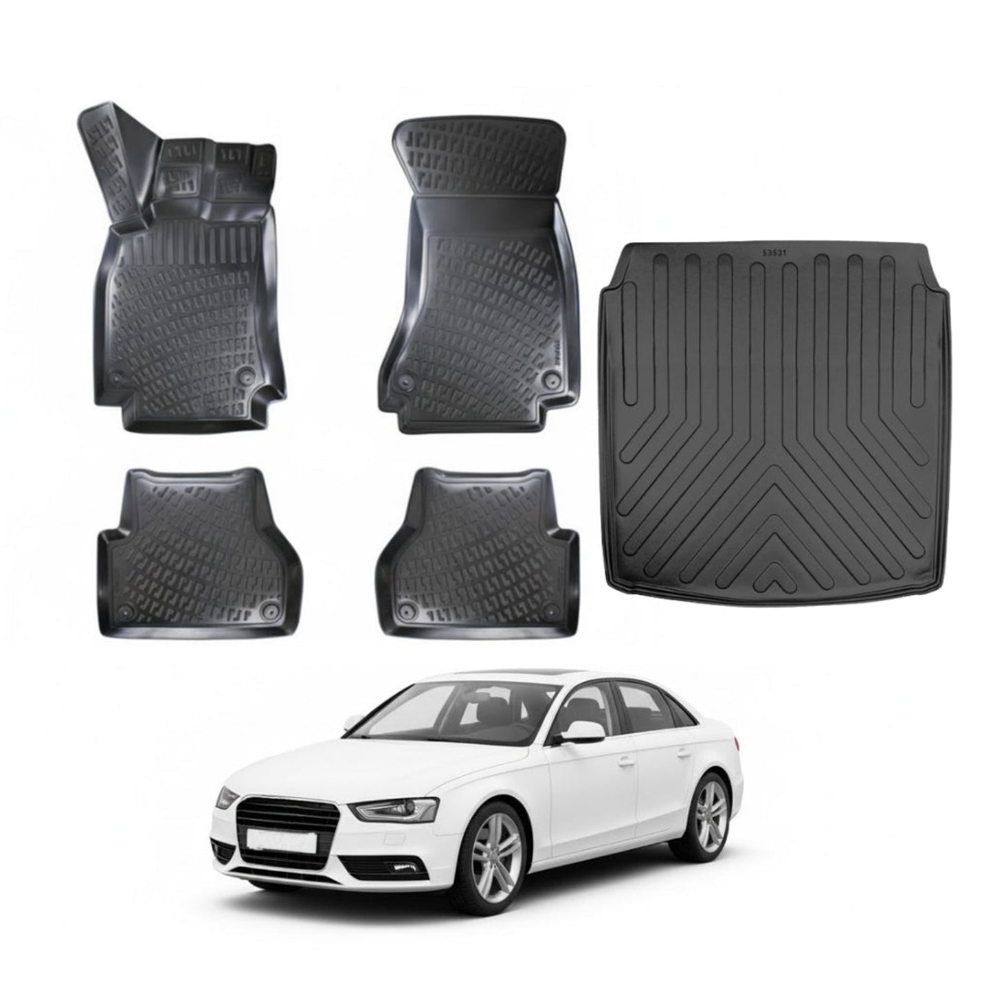 Audi A4 B8 Floor Mats and Cargo Liner 2008-2016, All Weather TPE Front, Rear & Cargo Set