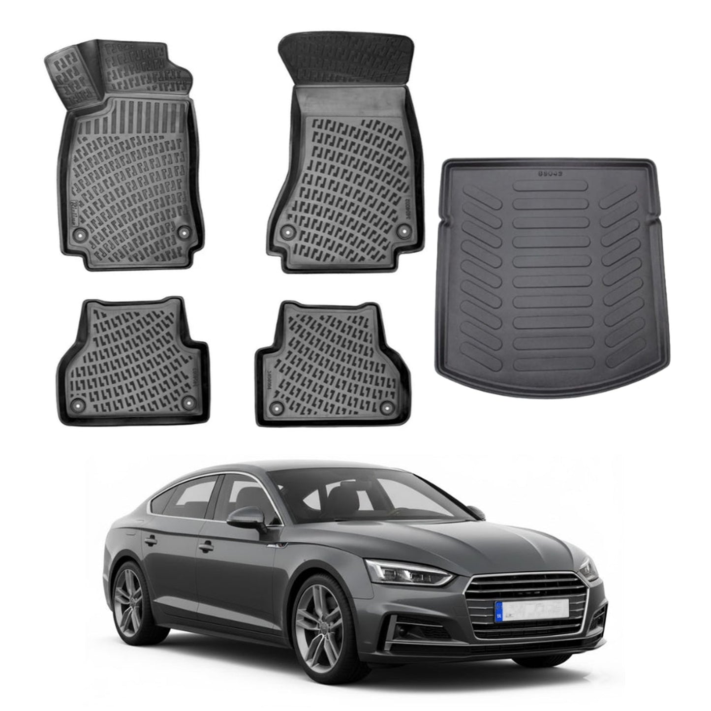 Audi A5 Floor Mats and Cargo Liner 2016-2026, All Weather TPE Front, Rear & Cargo Set