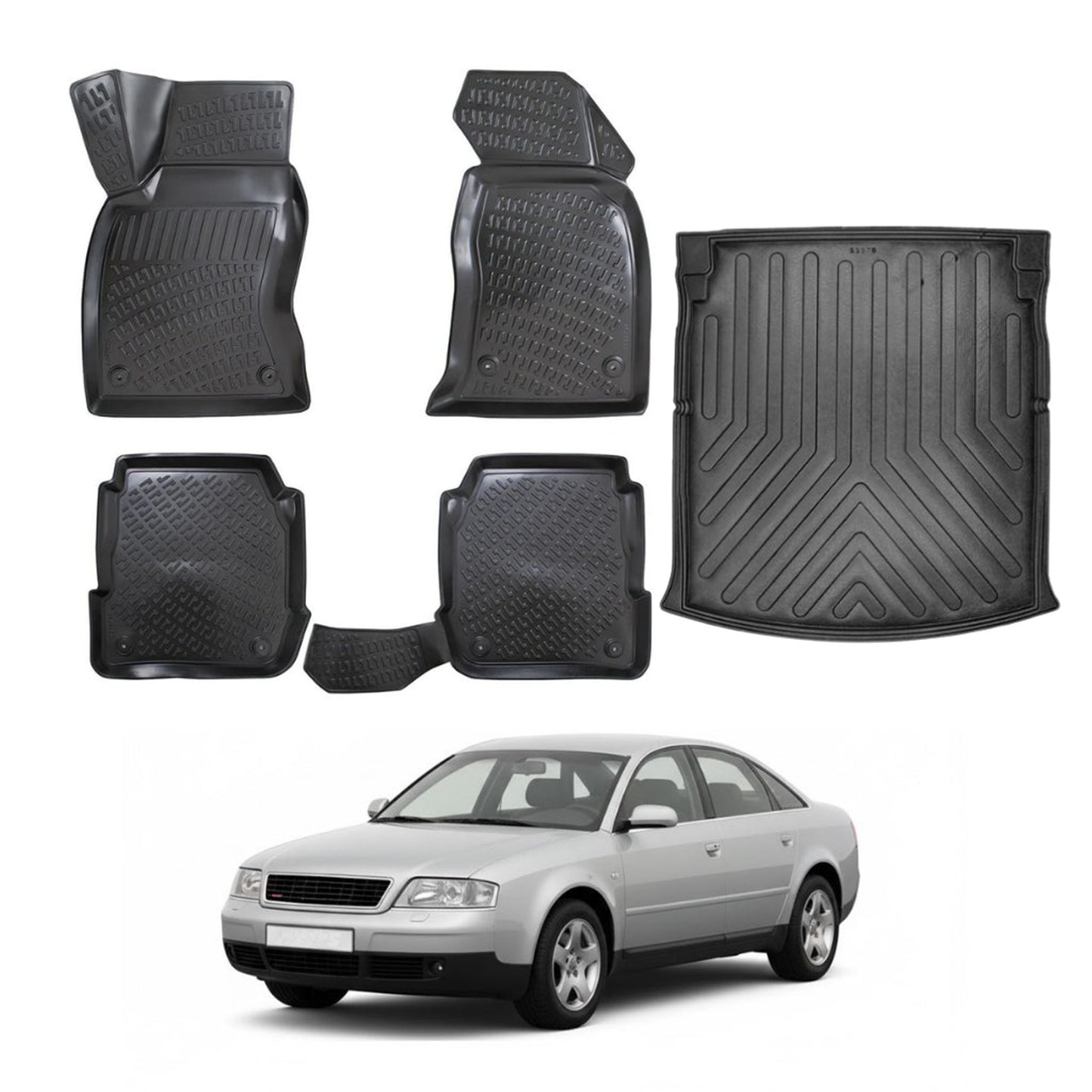 Audi A6 C5 Floor Mats and Cargo Liner 1997-2004, All Weather TPE Front, Rear & Cargo Set