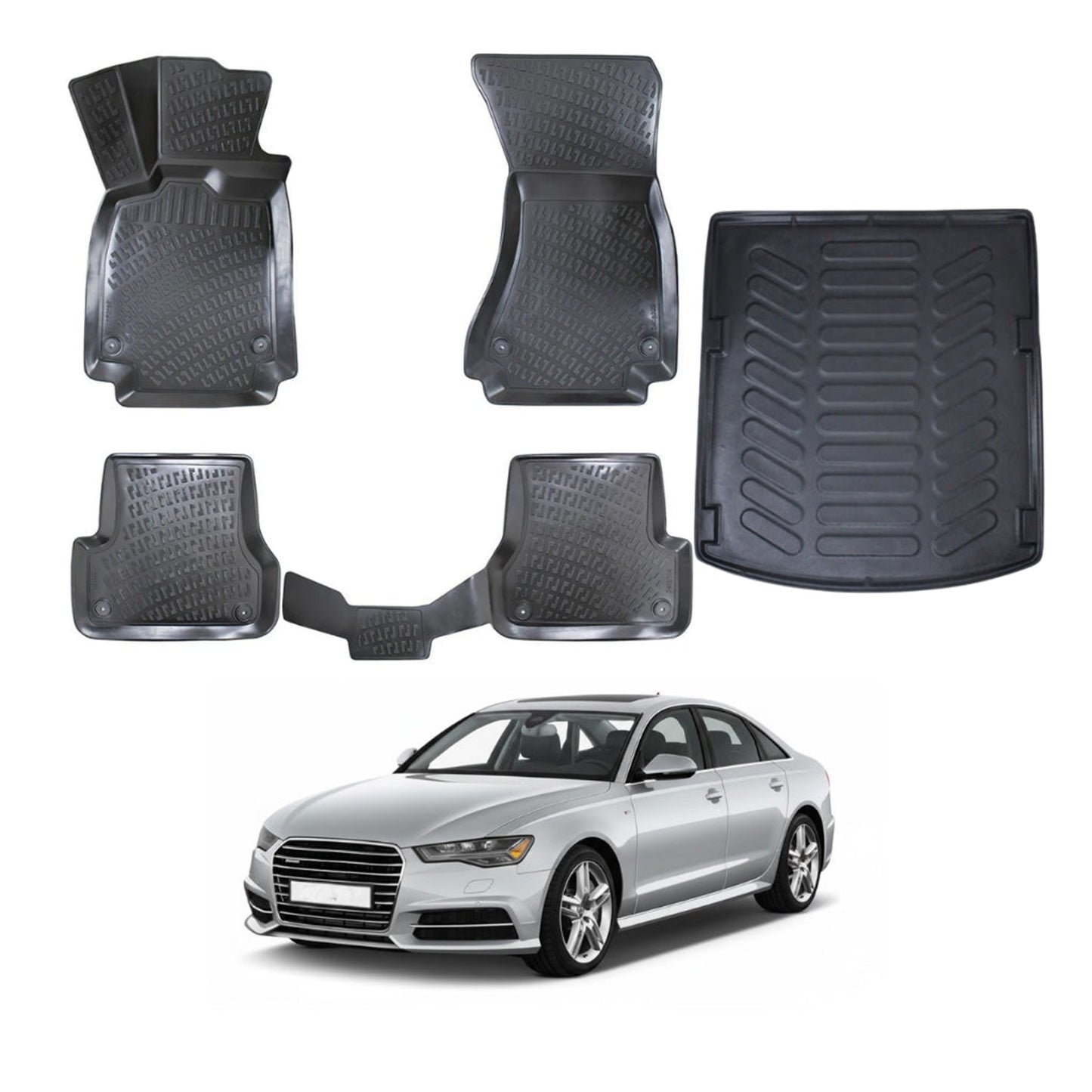 Audi A6 C7 Floor Mats and Cargo Liner 2015-2018, All Weather TPE Front, Rear & Cargo Set