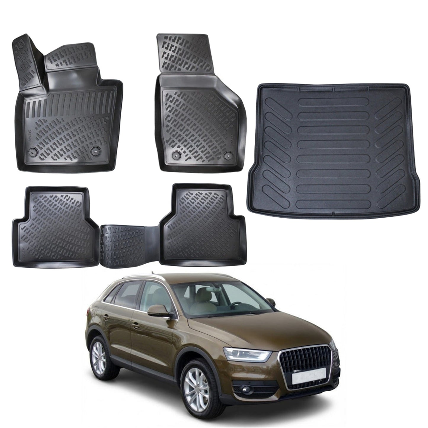Audi Q3 Floor Mats and Cargo Liner 2011-2018, All Weather TPE Front, Rear & Cargo Set