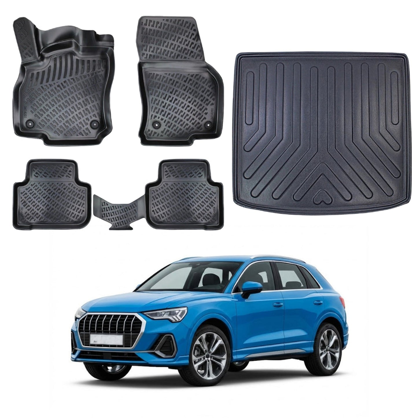 Audi Q3 Floor Mats and Cargo Liner 2018-2024, All Weather TPE Front, Rear & Cargo Set