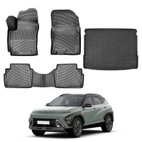 Hyundai Kona Floor Mats and Cargo Liner 2023-2026, All Weather TPE Front, Rear & Cargo Set