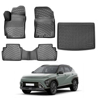 Hyundai Kona Floor Mats and Cargo Liner 2023-2026, All Weather TPE Front, Rear & Cargo Set