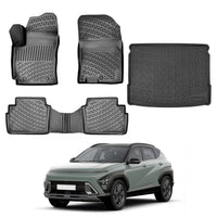 Hyundai Kona Floor Mats and Cargo Liner 2023-2026, All Weather TPE Front, Rear & Cargo Set