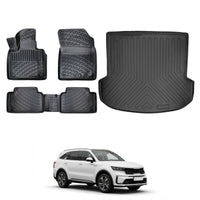 Kia Sorento Floor Mats and Cargo Liner 2021-2026, All Weather TPE Front, Rear & Cargo Set
