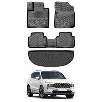 Hyundai Santa Fe Floor Mats and Cargo Liner 2020-2024, All Weather TPE Front, Rear & Cargo Set